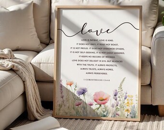 1 Corinthians 13 Wall Art, Love Bible Verse Printable, Scripture Digital Download, Wedding Gift Decor, Faith Based Christian Printable Art