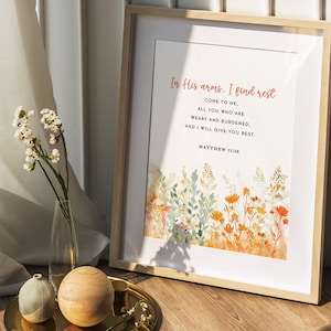 Matthew 11:28 Wall Art, Come to Me All You Who Are Weary Printable, Floral Bible Verse Digital Download, Christian Faith Home Decor