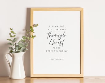 Filippesi 4:13 Io posso ogni cosa in Cristo Versetto della Bibbia Wall Art Stampa digitale Scritture Poster stampabile Scritture Wall Art