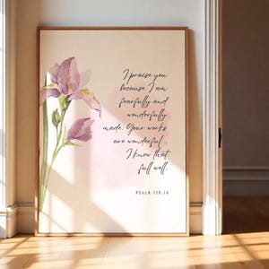 Psalm 139: 14 Bibel Vers Wandkunst, furchtbar und wunderbar gemachtes Schrift druckbares Poster, christlicher Digitaldruck, Glaube Wohnkultur