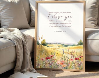 Jeremiah 1:5 I Chose You Bible Verse Wall Art, Scripture Printable Poster, Christian Digital Print, Floral Faith Decor, Inspirational Gift
