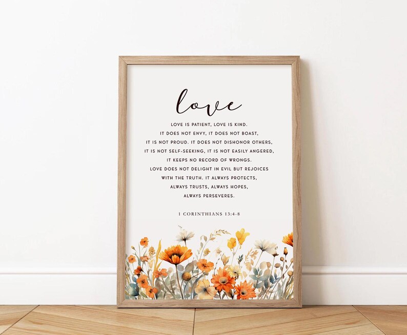 Love Bible Verse Printable, 1 Corinthians 13 Scripture Wall Art ...