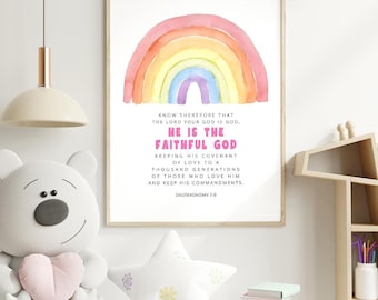 Deuteronomy 7:9 Know therefore that the Lord your God is God Bible Verse, Kids Room Wall Art, Church Nursery Room Decor, Digital Scripture