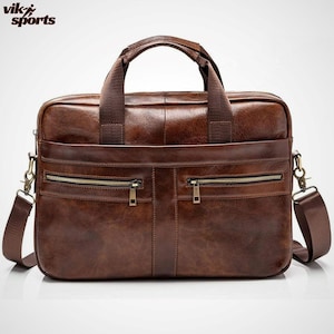 Personalized Full Grain Leather Laptop Bag: Engraved Work Briefcase