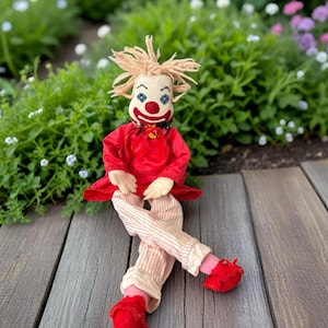 Vintage Handmade Clown Doll, 1970s Soft Toy, Stuffed Clown Doll, Heirloom Plush Doll, Retro Circus Nursery Decor, Collectible Rag Doll