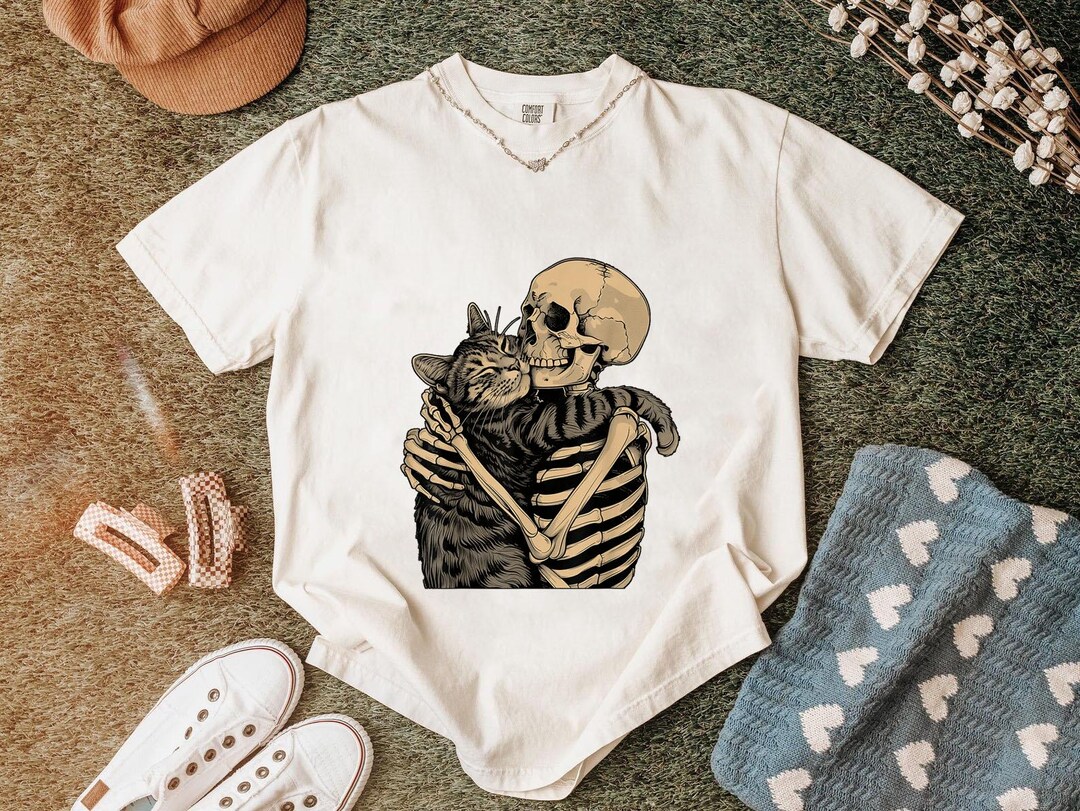 Skeleton Hugging Cat Tee - Creepy Cute Till Death Love, Gothic ...
