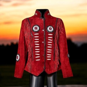 Veste western 100 % véritable cuir suédé rouge pour femmes, style vintage traditionnel, veste de cow-girl en cuir premium pour femmes, cadeau pour elle