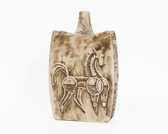 Rare SCHEURICH Horse Motif Ceramic Raku Fired Shoulder Vase | West German Pottery Model 002-4 | Montignac Vase