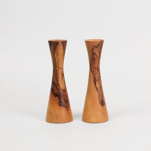 Pair of Midcentury Candlestick Holders | Vintage Sleek Scandinavian Style Wooden Taper Candle Holders