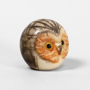 Italian Vintage Alabaster Owl Statue | Mid Century Abstract Carved Marble Stone Sculpture |  Modernist Paper Weight Bird Head
