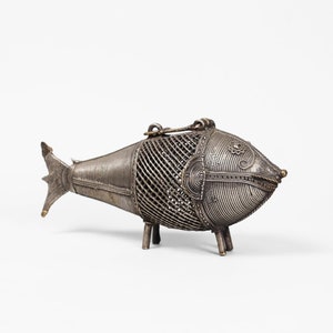 Antique Indian Dhokra Incense Burner Fish | Indian Folk Art Traditional Crafts Casted Metal Lost Wax Bronze Casting Fish Sculpture Figurine