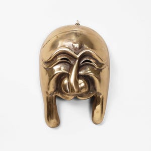 Brass Theater Mask Wall Hanging | Vintage Abstract Grotesque Face | Mid-Century Decorative Object | Greek Ancient Theater Face Mask