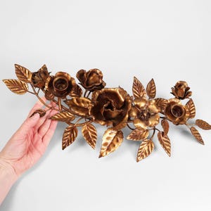 Tole Florentine Candle Holder  | Large Italian Vintage Gilded Flower Table Centerpiece | Italy 1970s