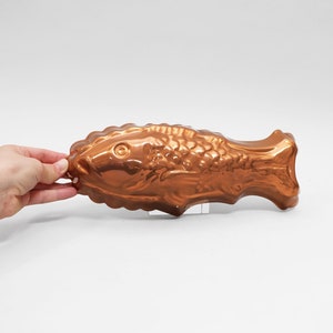 Kupfer Fischform | Vintage Fisch Form Stier Portugal Kuchen Jello Tin | 1960er Jahre Backform zum Aufhängen