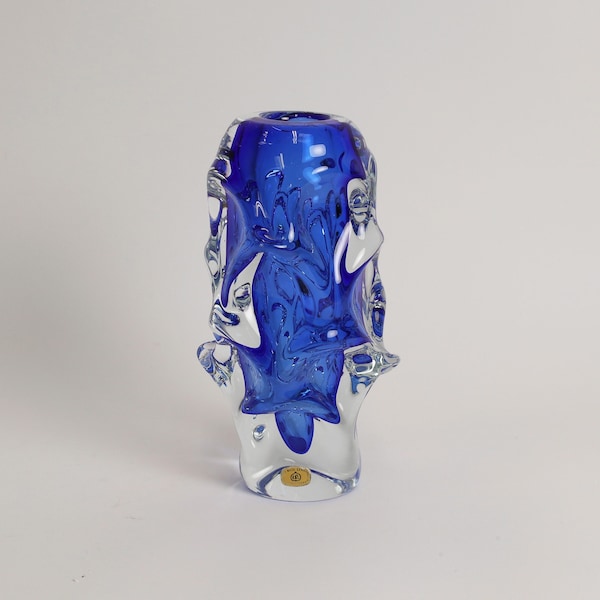 Jan Beránek Váza Blue & Clear Sommerso Vase | Vintage Skrdlovice Bohemian Czechoslovakian Art Glass 1959