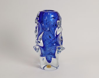 Jan Beránek Váza Blau & Klar Sommerso Vase | Vintage Skrdlovice Boho tschechoslovakische Kunstglas 1959