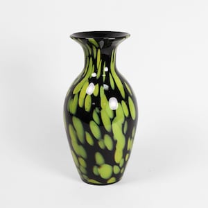 Mid-Century Green & Black Spotted Art Glass Vase | Vintage Handblown Decorative Glassware | Vintage Italian 70s Designer Art Glass