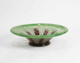 Art Glass Bowl 'Ikora' by Karl Wiedmann for WMF, 1930s German Vintage Footed Center Piece Glass