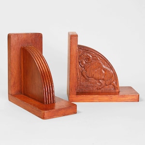 Jugendstil Antique Hand Carved Wooden Bookends | Art Nouveau Era | Animal Motif | Vintage Wooden Bookend | Germany, early 20th Century