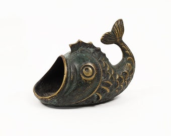 Walter Bosse Style Vintage Patinated Brass Deep Sea Fish Ashtray / Catchall | Free Shipping