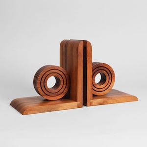 Art Deco Bookends | Vintage Modernist Pair of Wooden Bookend Office Decor | 1930s German Geometric Design | Mid Century Library
