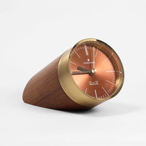 Junghans Teak & Brass Rocketline Table Clock | Vintage Mid Century Cylindrical Desk Clock | 1960s 1970s Germany | In Great Working Condition