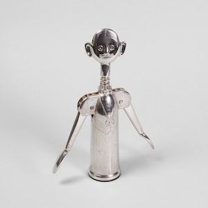 Stary korkociąg Silver Man | Srebrny otwieracz do butelek „Pierre the Sommelier” zaprojektowany przez Aldo Colombo w 1984 r. | Włochy, lata 80. XX w. | Artykuły barmańskie