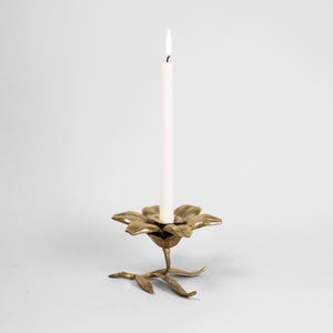 French Vintage Brass Lotus Flower Candlestick Holder: Hollywood