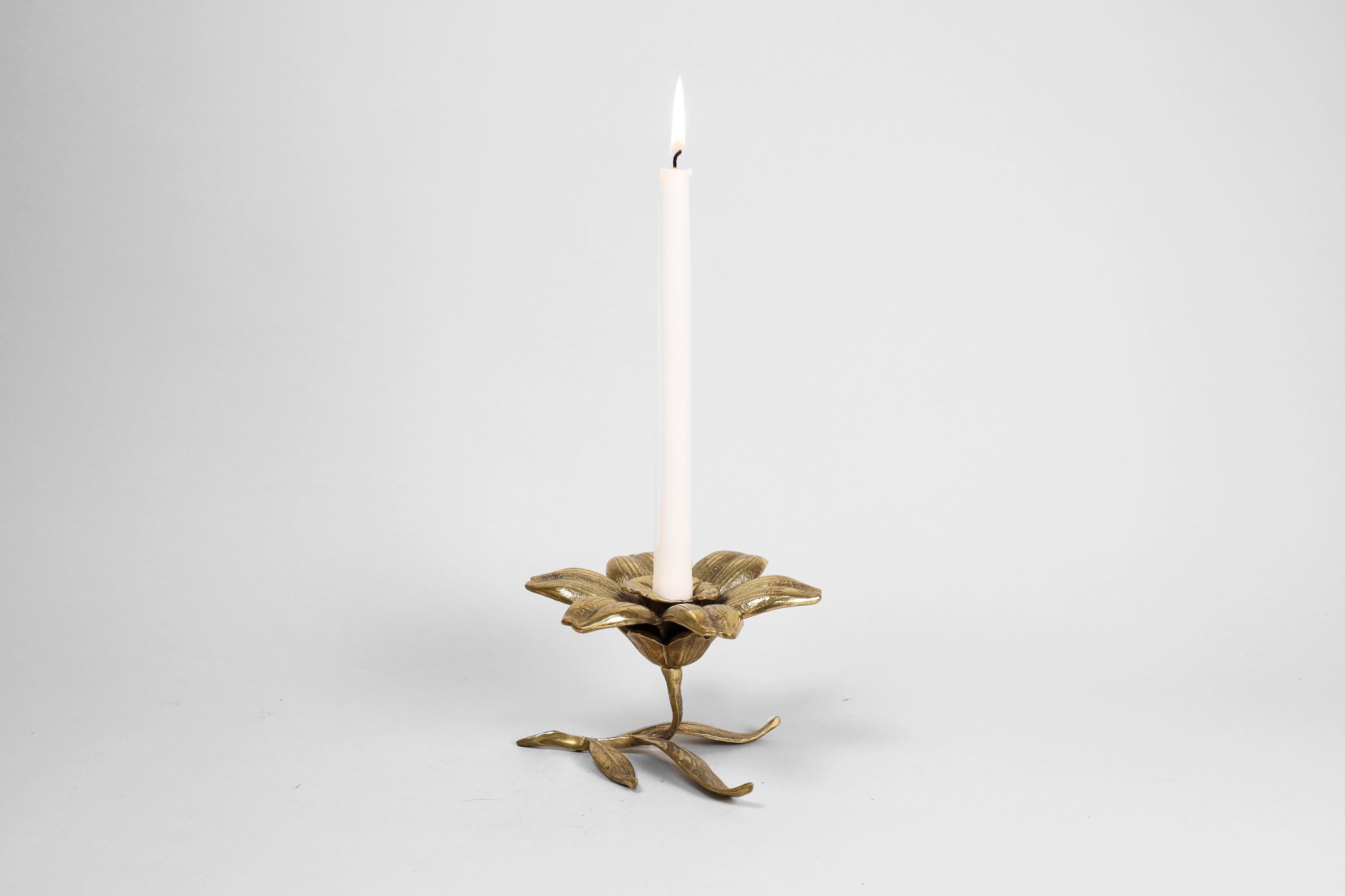 French Vintage Brass Lotus Flower Candlestick Holder: Hollywood