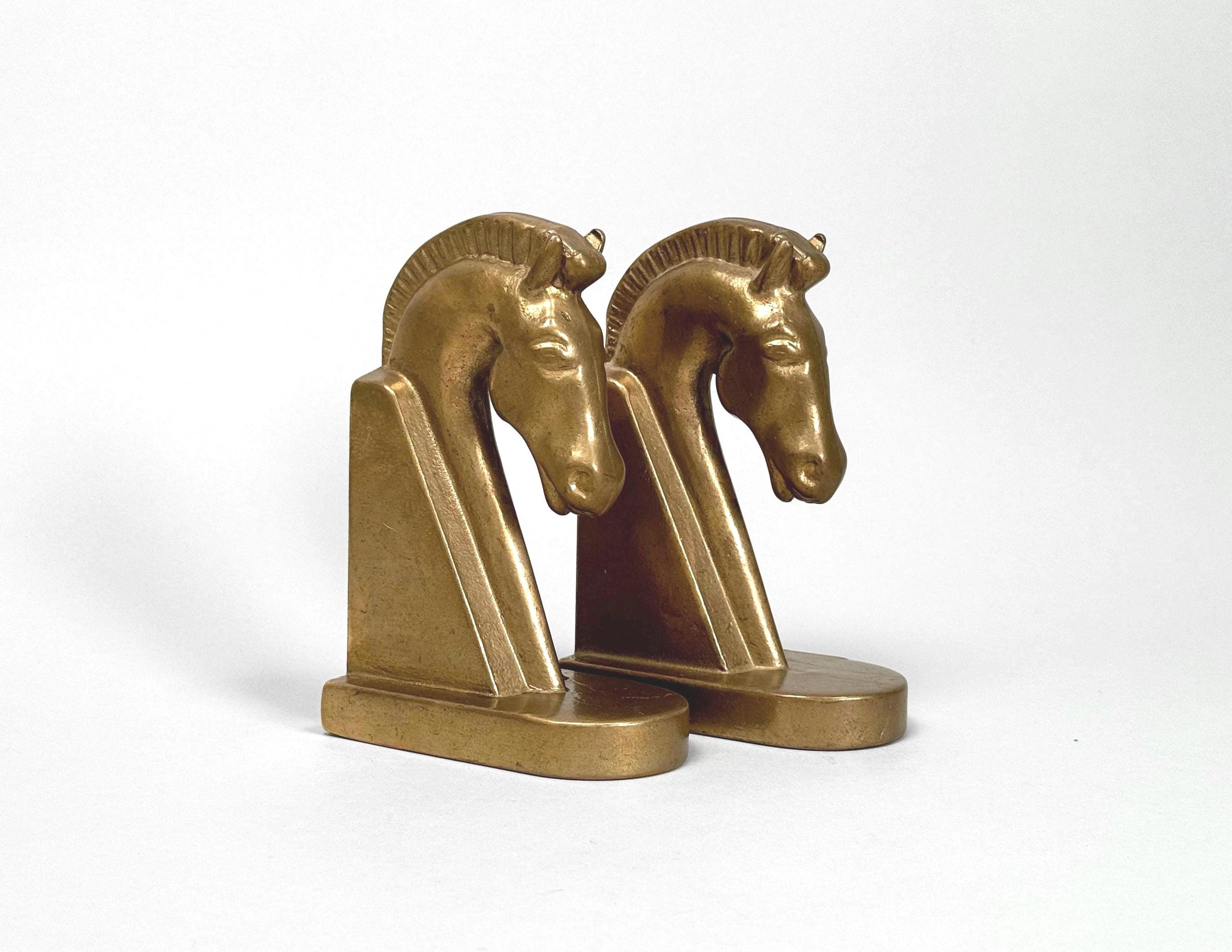 Vintage Art Deco Brass Horse Head Bookends: Equestrian Decor - Etsy