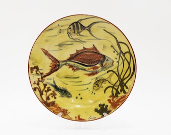 Vintage Hand Painted Majolica Fish Wall Plate