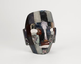 Large Mayan Funerary Mask Semi-Precious Stones | Vintage Central American Sculpture