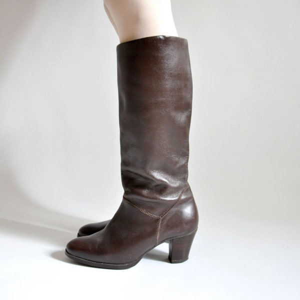 Vtg 70's Classic Brown Leather Fall Boots EU 38/UK 5.5/US 7.5