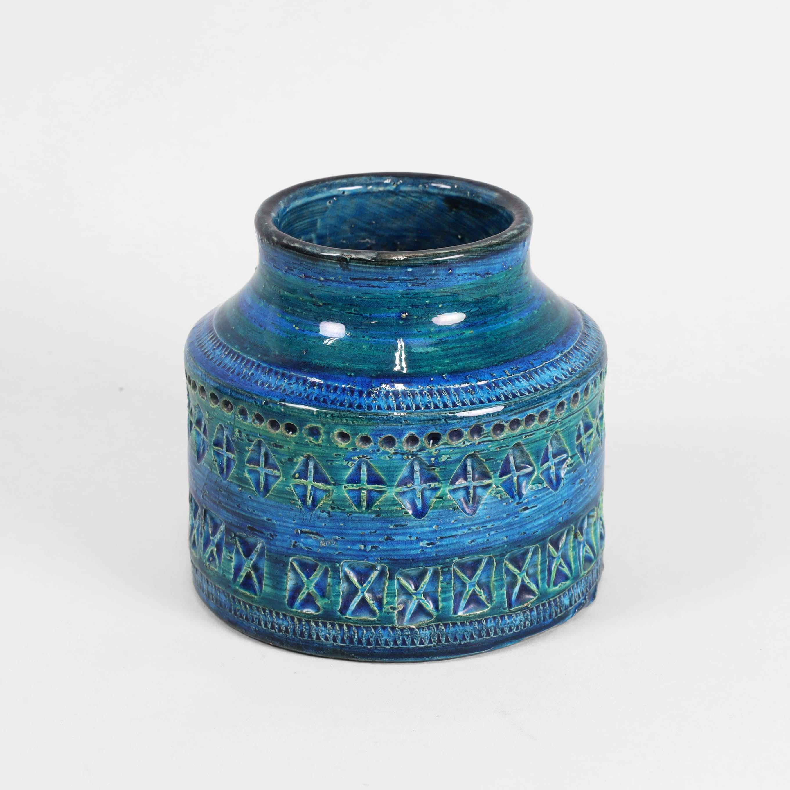 Bitossi 60s Rimini Blue Cylindrical Vase | Aldo Londi Italian