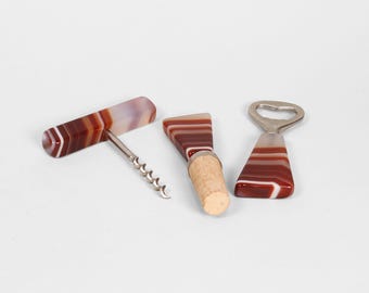 Vintage Agate Barware Set: Red Veined Stone Cocktail Accessories