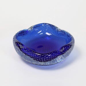 Vintage Murano Kobalt Blau Bullicante Glas Aschenbecher: Italienische Kunst Glas Schale