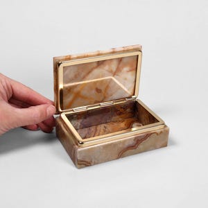 Italian Onyx Hinged Lid Box | Incredible Mid Century Vintage Stone Rectangular Jewellery Trinket Box