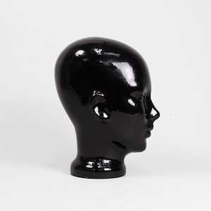 Black Glass Mannequin Head | Vintage Headphone Display | 70s 80s Life Size Textured Glass Hat Head