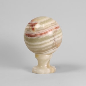 Onyx Sphere on a Stand | Vintage Stone Sculpture Set | Timeless Tabletop Desktop Accessory Paper Weight