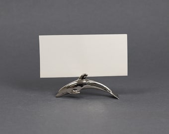 Set of 6 Silver Dolphin Place Card Holders | Silver Plated Table Name Card Holder