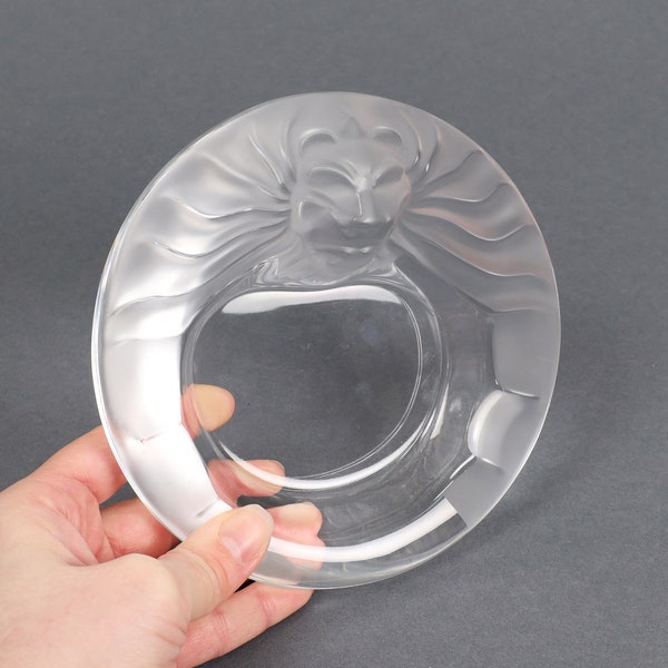 Lalique Crystal 'Teté de Lion' Ashtray Clear and Frosted Glass |  Art Nouveau Glass Vide Poche