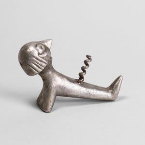 Leaning Man Cork Screw Cast Aluminium Bottle Opener | Vintage Figural Man Fun Naughty Novelty Bar Cart Accessory | 60s 70s Brutalist Style