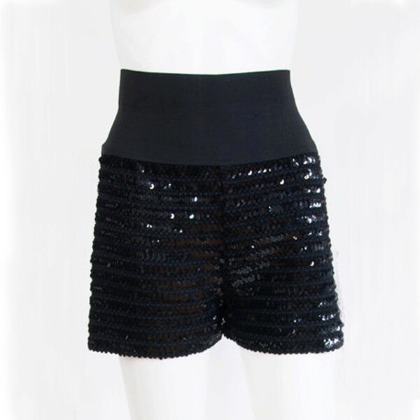 Black High Waist Sequin Shorts / M