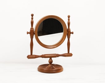 Vintage Biedermeier houten draaibare make-upspiegel | Scheerspiegel