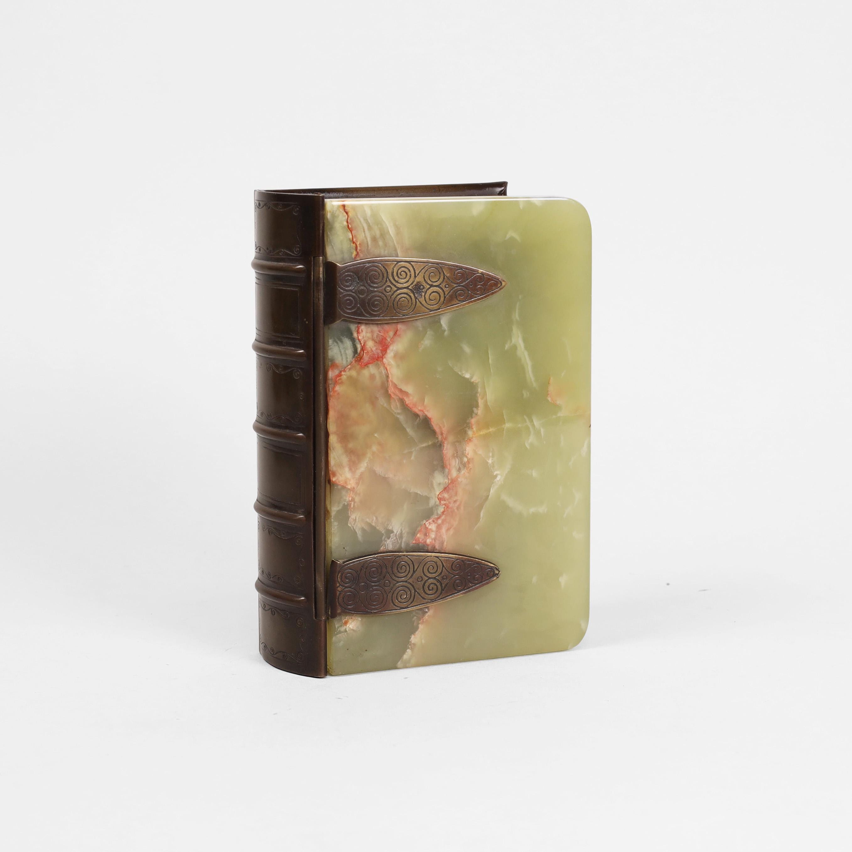 Art Deco Bronze & Onyx Book Box: Antique Austrian Jewelry Trinket