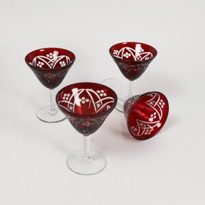 Vintage Ruby Red Crystal Martini-Gläser - Set mit 4 Cut-to-Clear Barware