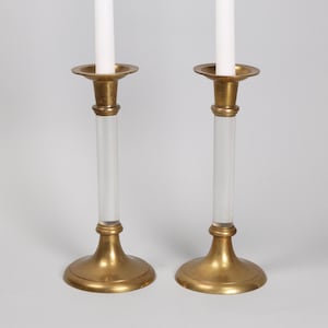 Set of 2 Brass & Lucite Candle Holders | Vintage 1970s Hollywood Regency Chic | Vintage Home Decor