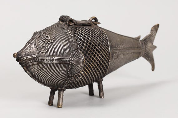 アンティークのドクラ魚香炉：インドの民芸ブロンズ彫刻 - Etsy 日本