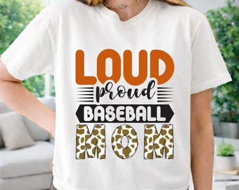 Loud Proud Baseball Mom SVG PNG | Honkbalshirtontwerp met luipaardprint | Game Day-T-shirt | Sublimatie gesneden sporttypografiebestand