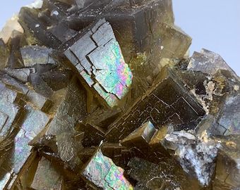 Ultra Rarest Natural Iridescent Fluorite Specimen 638g - Perfect Cubic Crystal from Kharan Pakistan